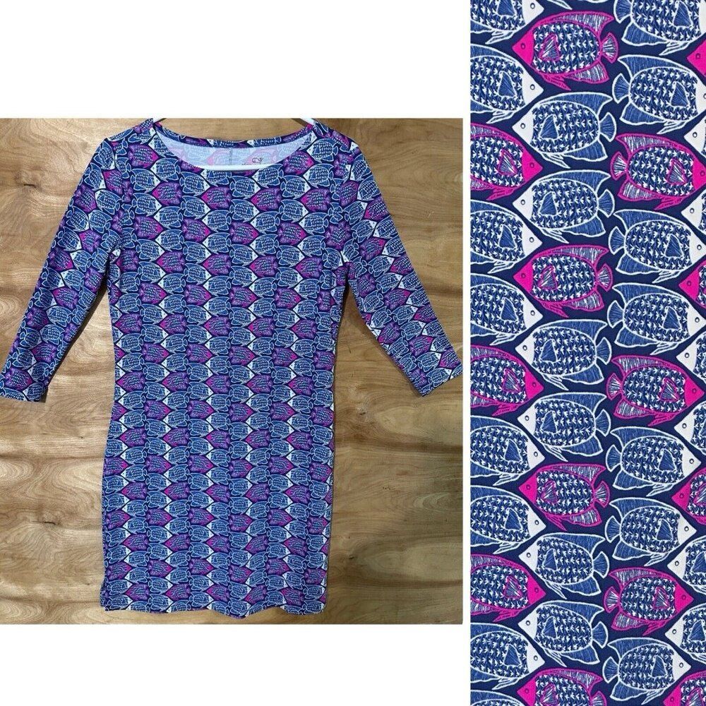 Vineyard Vines Womens Small Colorful Angelfish Fish Stretch Sheath Dress